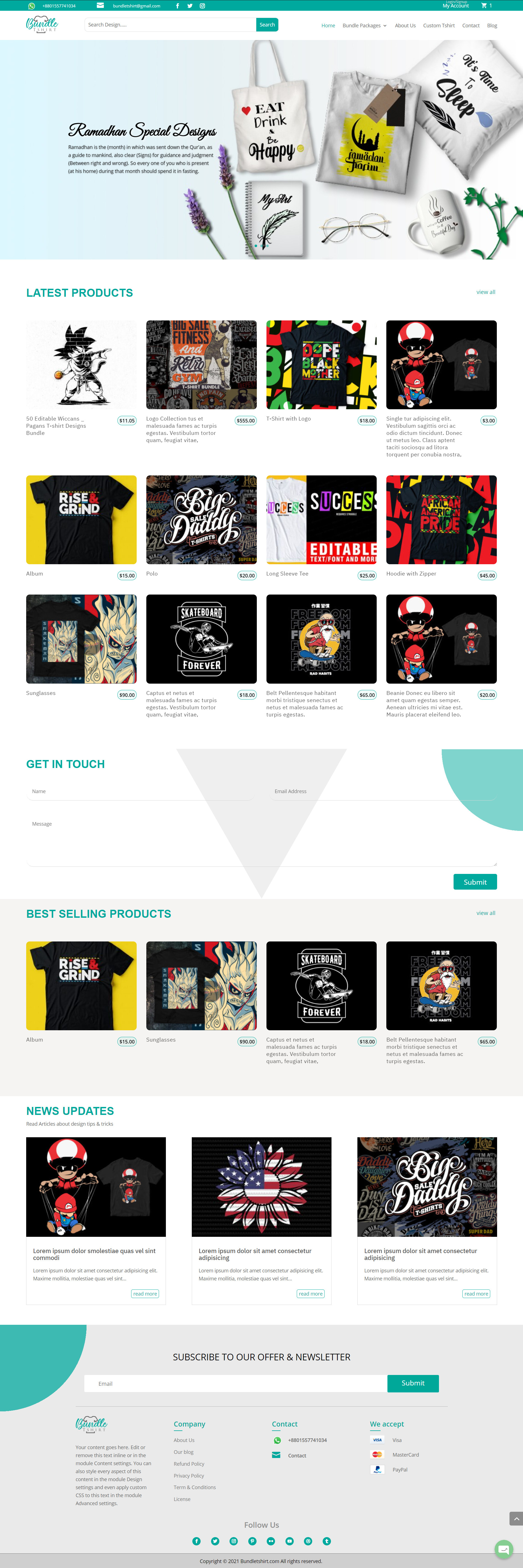 T-shirt design selling eCommerce website with wordpress Divi woocommerce