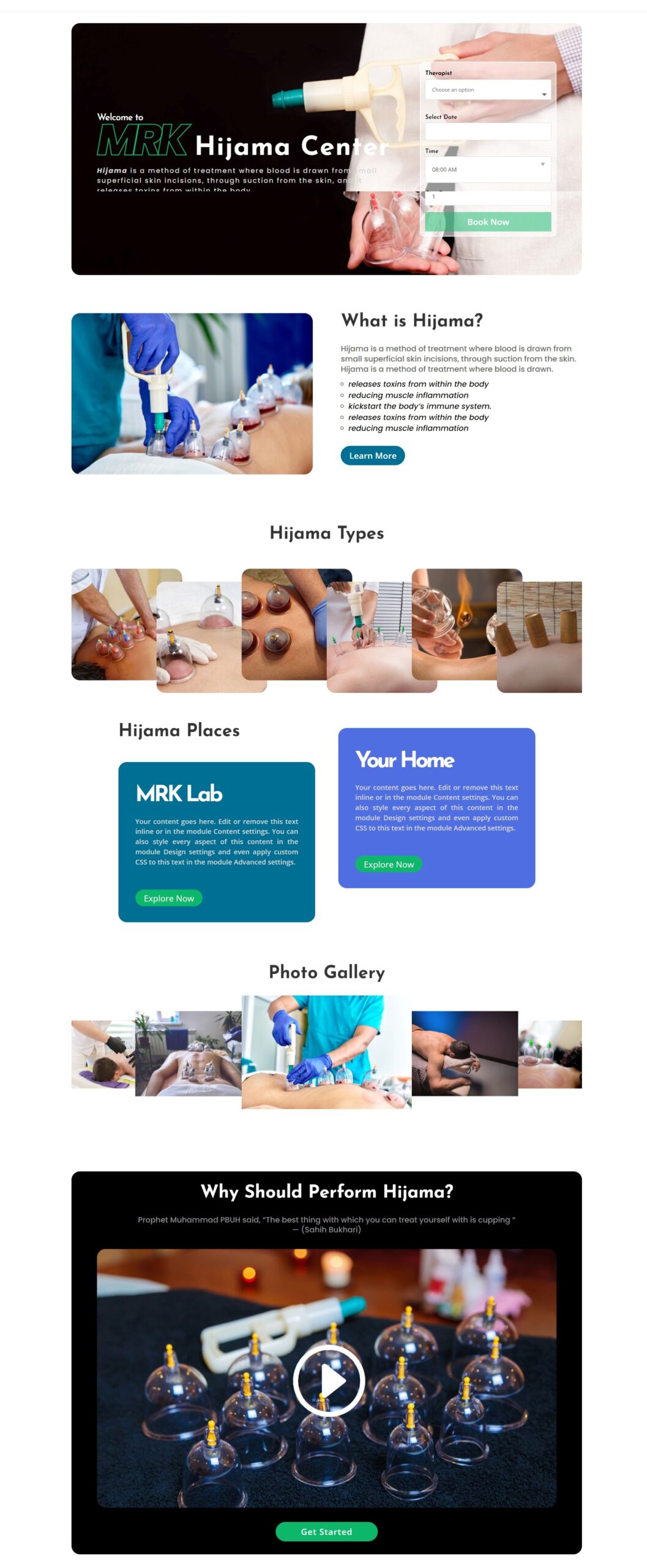 Hijama cupping therapy booking landing page design