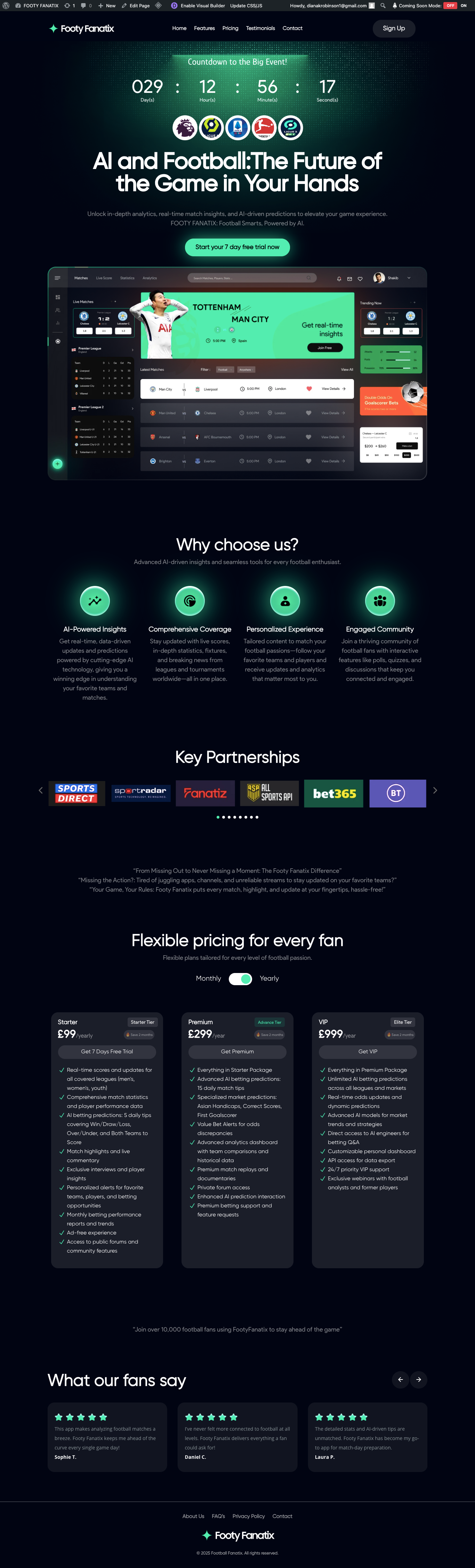 Figma to Wp FootyFanatix: Premier League AI Landing Page Developed with Divi Builder